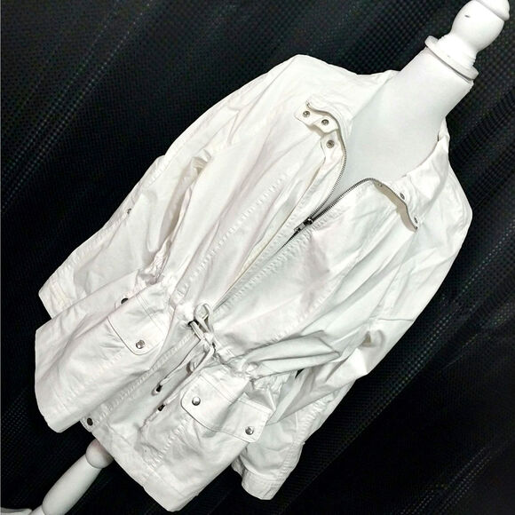 LIZ CLAIBORNE! FRESH WHITE COTTON LIGHTWEIGHT DRAWSTRING WAIST JACKET! SZ XL - Picture 1 of 10